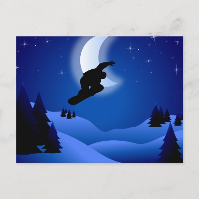 Carte postale Silhouette Nuit Snowboard Mountain (Devant)