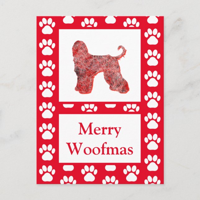Carte Postale Silhouette Rouge Chien à col afghan Joyeux Noël (Devant)