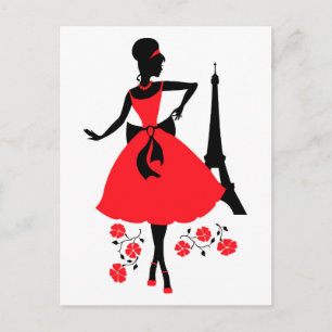Carte Postale Silhouette rouge et noire femme rétro