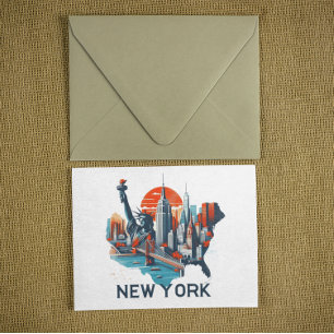 Carte Postale Silhouette Skyline Retro New York