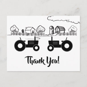 Carte Postale Silhouette Tracteurs n Ferme Noir - Blanc Merci