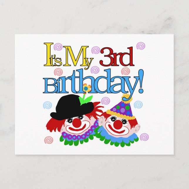 Carte Postale Silly Clowns 3e Anniversaire Tshirts et cadeaux (Devant)