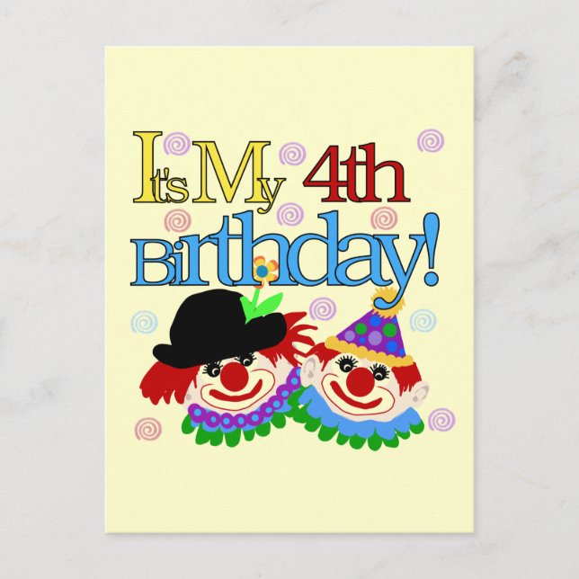 Carte Postale Silly Clowns 4th Birthday Tshirts et cadeaux (Devant)