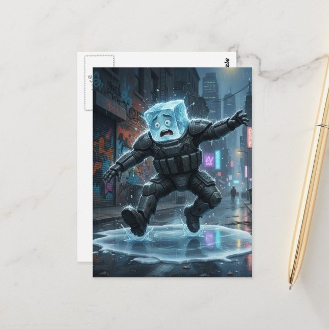 Carte Postale Silly icecube falling on ice  (Devant/Arrière en situation)