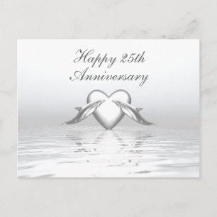 Carte Postale Silver Anniversary Dolphins et Heart
