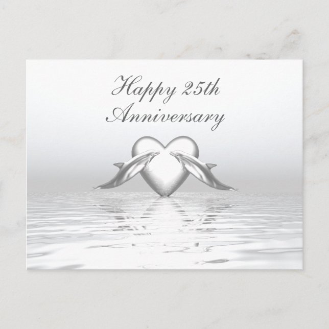 Carte Postale Silver Anniversary Dolphins et Heart (Devant)