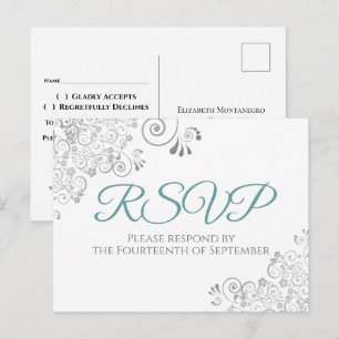 Carte Postale Silver Frills Simple Elegant Mariage Turquoise RSV