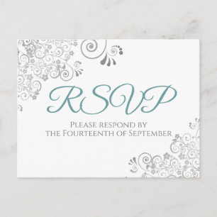 Carte Postale Silver Frills Simple Elegant Mariage Turquoise RSV