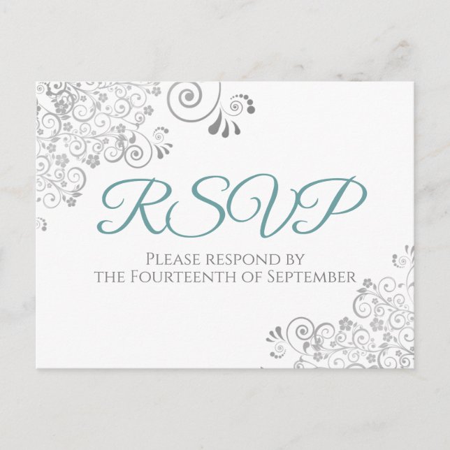 Carte Postale Silver Frills Simple Elegant Mariage Turquoise RSV (Devant)