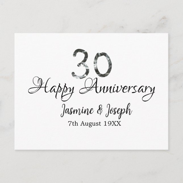 Carte Postale Silver Metallic 30th Happy anniversaire ajouter no (Devant)