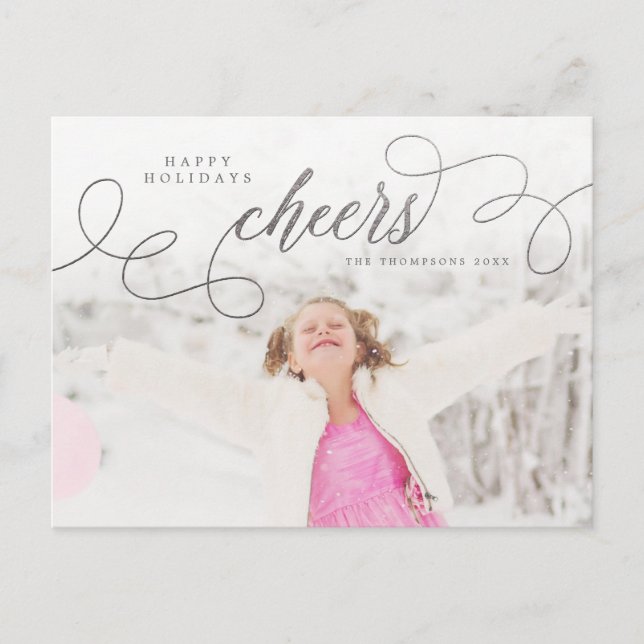 Carte Postale Silver Script Happy Holidays Photo personnalisée (Devant)