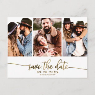 Carte Postale Simple 3 photos mariage collage Save The Date