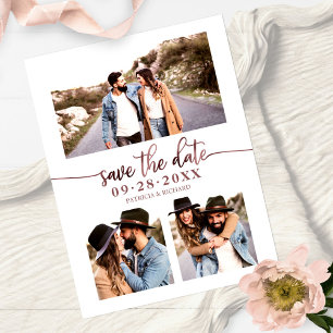 Carte Postale Simple 3 photos mariage collage Save The Date