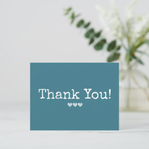 Carte Postale Simple Bleu Poussiéreux Avec Des Cœurs Merci