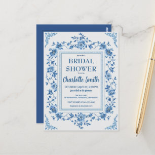 Carte Postale Simple Blue Chinoiserie Floral nuptiale