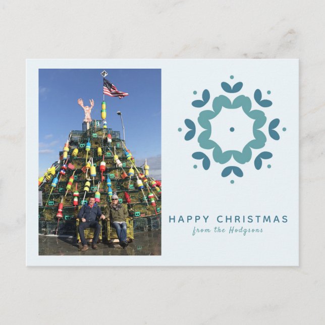 Carte Postale Simple Blue Snowflake Photo Holiday Salutation (Devant)
