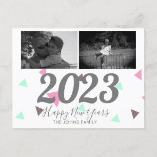 Carte Postale Simple Bonne Année 2023 Confettis Roses