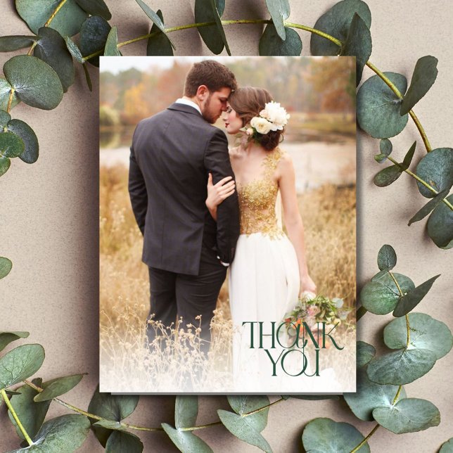 Carte Postale Simple chasseur de photos Merci Mariage vert (Simple Photo Hunter Green Wedding Thank You Postcard)