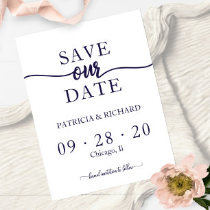 Carte Postale Simple Chic Bleu Nuit Blanc Mariage Enregistrer La