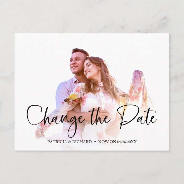 Carte Postale Simple Chic Changement De Date De Mariage Reporté (Devant)