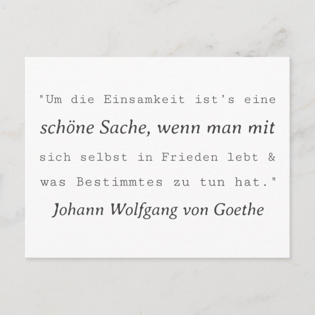 Carte Postale Simple citation de Goethe Solitude (Devant)