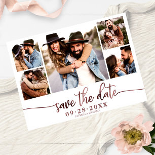 Carte Postale Simple Collage De Photos Moderne Mariage Épargnez