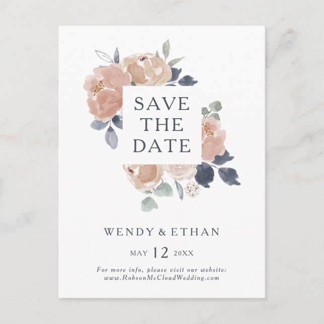 Carte postale simple de save-the-date florale rust (Devant)