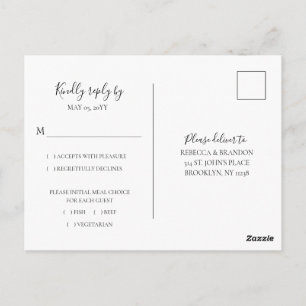 Carte Postale Simple élégant choix de repas Mariage RSVP