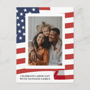 Carte Postale Simple Elegant Happy Labor Day avec drapeau améric