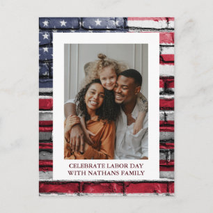 Carte Postale Simple Elegant Happy Labor Day avec drapeau améric
