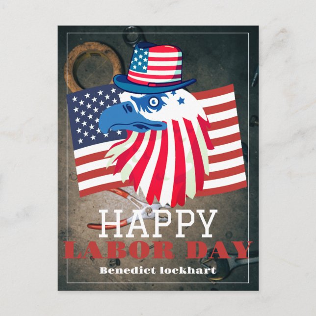 Carte Postale Simple Elegant Labor Day avec drapeau américain (Devant)
