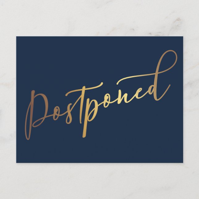 Carte Postale Simple Elegant Marine & Gold Postpond Mariage (Devant)