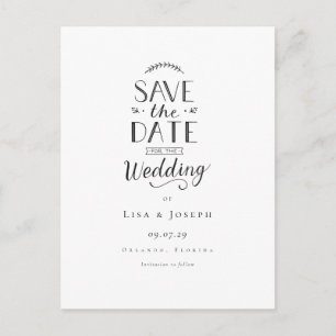 Carte Postale Simple Élégant Noir et Blanc Save the Date