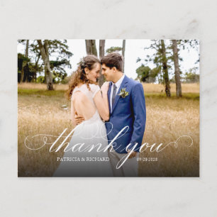 Carte Postale Simple Élégant Script Mariage Remerciement Photo