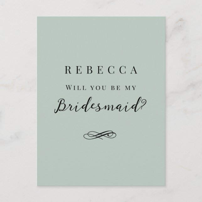 Carte Postale Simple élégante sauge vert Bridesmaid Proposition (Devant)