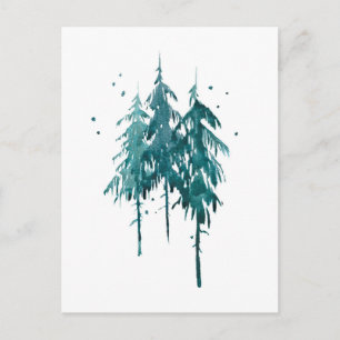 Carte Postale Simple et élégant Aquarelle bleu-vert Pine Arbres