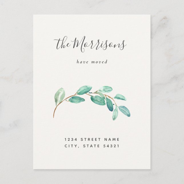 Carte Postale Simple Eucalyptus New Home Moving Faire-part (Devant)