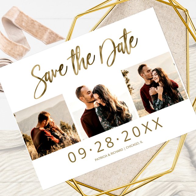 Carte Postale Simple Faire-Part de Mariage 3 Photos (Créateur téléchargé)