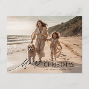 Carte Postale Simple Famille Dog Beach Photo Noël