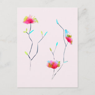Carte Postale Simple floral abstrait rose inspiré du Japon
