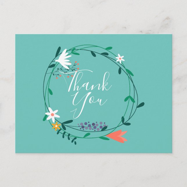 Carte Postale Simple Floral Garland Script Merci d'affaires (Devant)