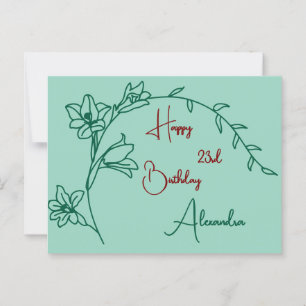 Carte Postale Simple Floral Green et Maroon Age Anniversaire