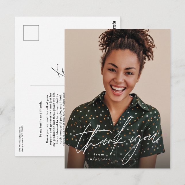 Carte Postale Simple graduation merci photo (Devant / Derrière)