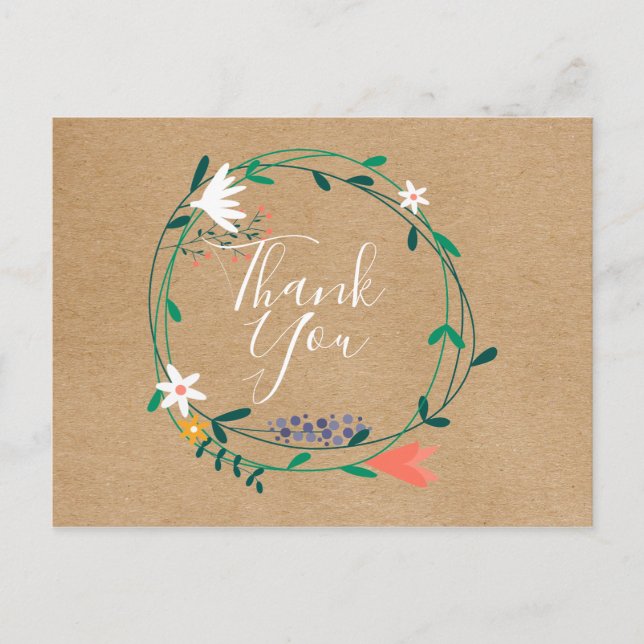 Carte Postale Simple guirlande florale rustique remerciement d'a (Devant)