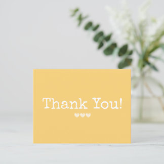 Carte Postale Simple Jaune Doré Avec Cœurs Merci