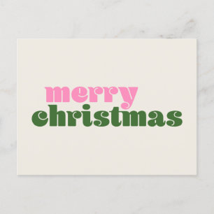 Carte Postale Simple Joyeux Noël Rose Vert Rétro Mignon