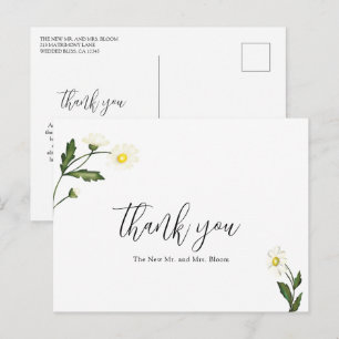 Carte Postale Simple marguerite blanche Mariage Floral Merci