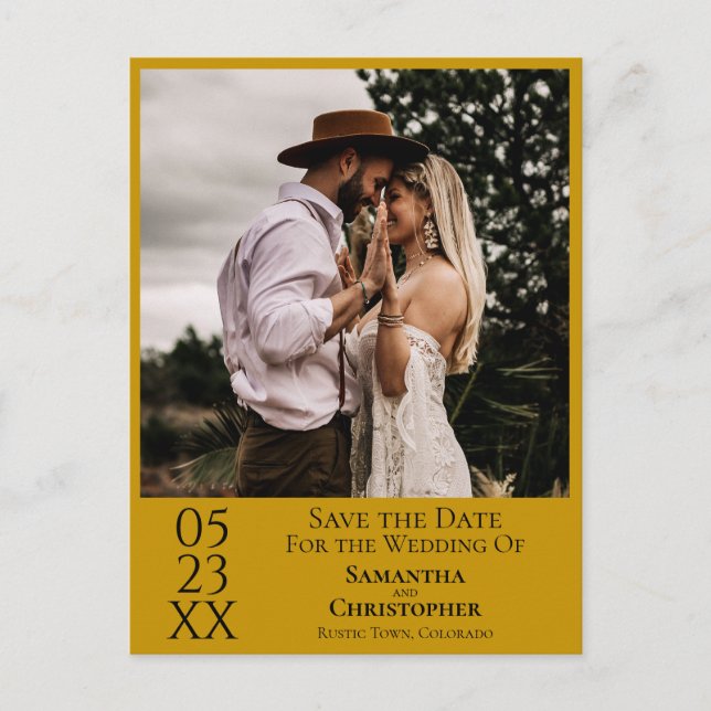 Carte Postale Simple Marigold Wedding Enregistrer la photo de la (Devant)