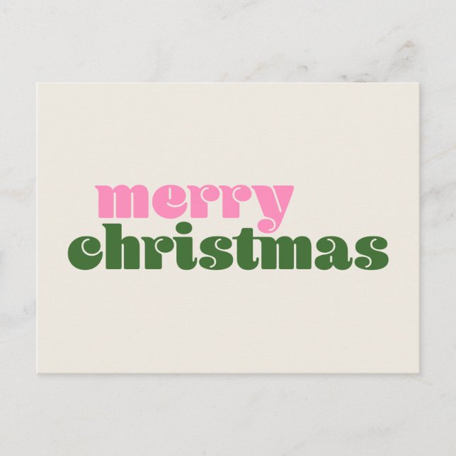 Carte Postale Simple Mignonne Retro Rose Vert Joyeux Noël (Devant)