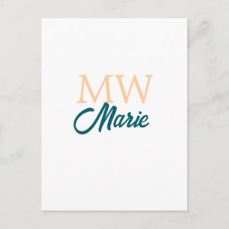 Carte Postale simple minimal add name monogram orange blue bold
